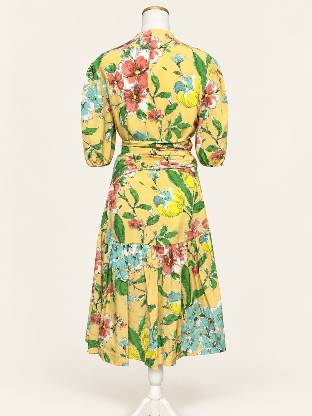 J. Peterman Silk Floral Faux Wrap Puff Sleeve Midi Dress Size S - Picture 3 of 5